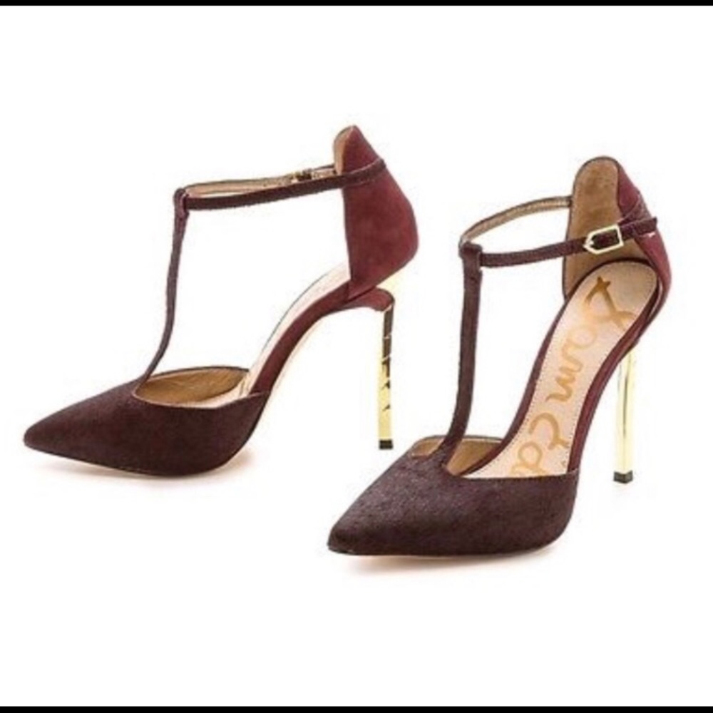 Sam Edelman Maroon Calf-hair Scupted T-Straps